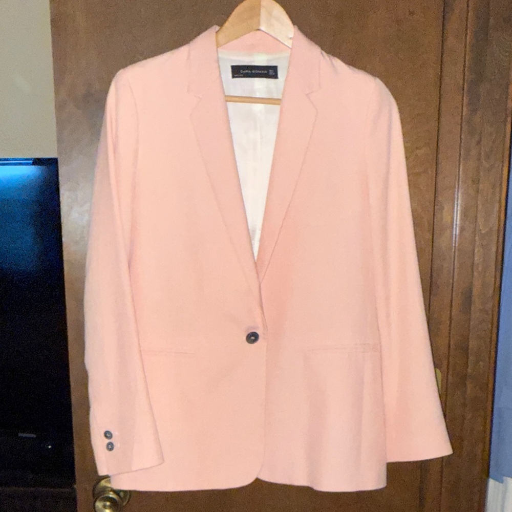 Zara - Soft Pink Women's Blazer Jacket - Classic Single-Button